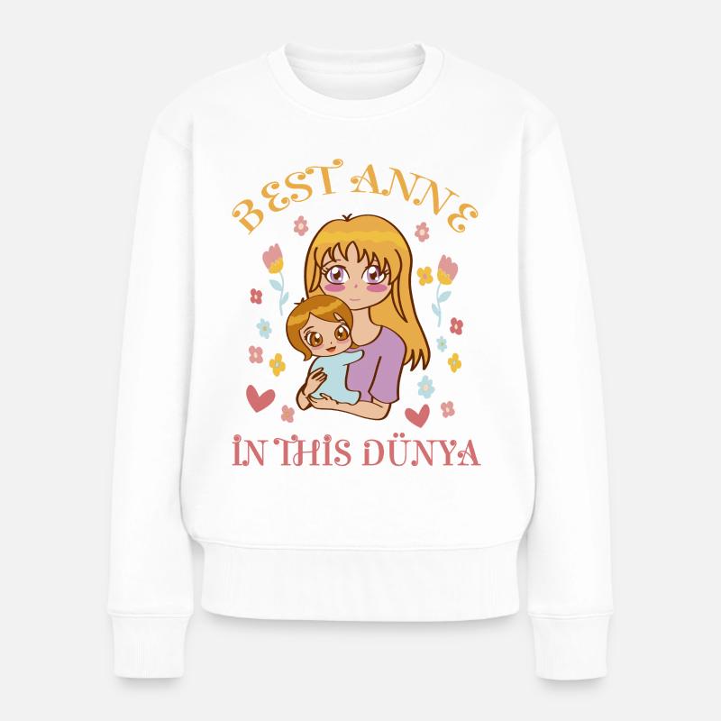 Mutter umarmt Tochter - Türk Muttertag Design - Frauen Premium Bio Pullover - Weiß
