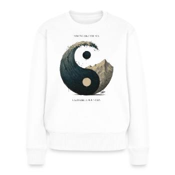 Yin Yang mit Welle und Berglandschaft - Frauen Premium Bio Pullover - Weiß - Vorne - Julia (174cm)