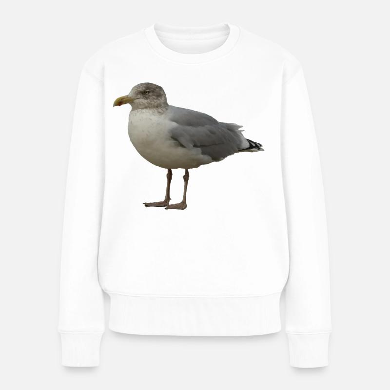 Seemöwe am Strand Illustration - Frauen Premium Bio Pullover - Weiß