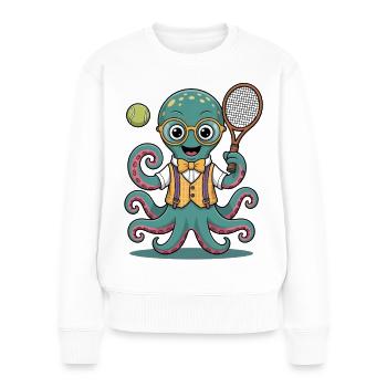 Nerdiger Tennis Oktopus Mit Brille - Frauen Premium Bio Pullover - Weiß - Vorne - Julia (174cm)