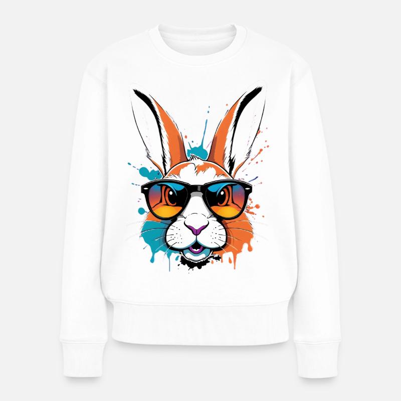 Bunter Draufgänger Hase mit Sonnenbrille - Frauen Premium Bio Pullover - Weiß