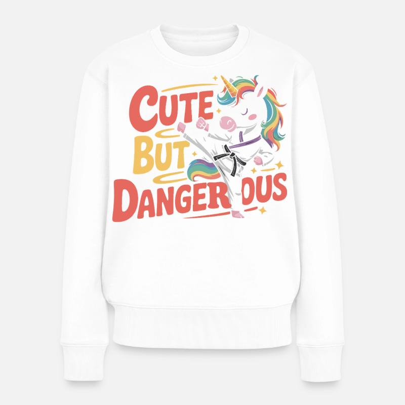 Niedlich doch gefährlich Einhorn Karate - Frauen Premium Bio Pullover - Weiß