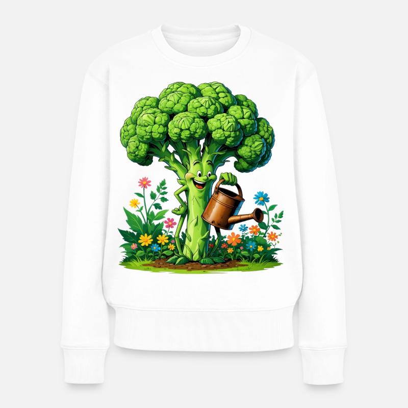 Fröhlicher Brokkoli Gärtner - Frauen Premium Bio Pullover - Weiß