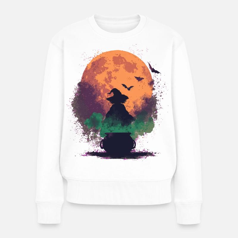 Sorcière d’Halloween au clair de lune - Pull Premium bio Femme - blanc