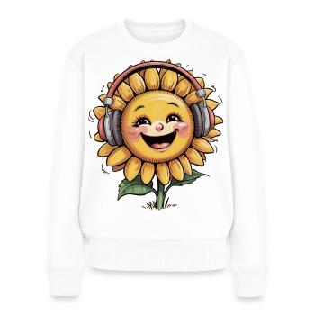 Fröhliche Sonnenblume mit Kopfhörern Smile & Shine - Frauen Premium Bio Pullover - Weiß - Vorne - Julia (174cm)