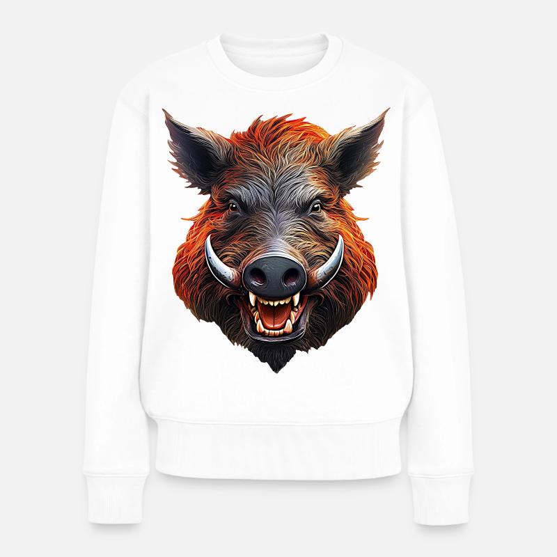 Keiler-Wildschwein - Frauen Premium Bio Pullover - Weiß