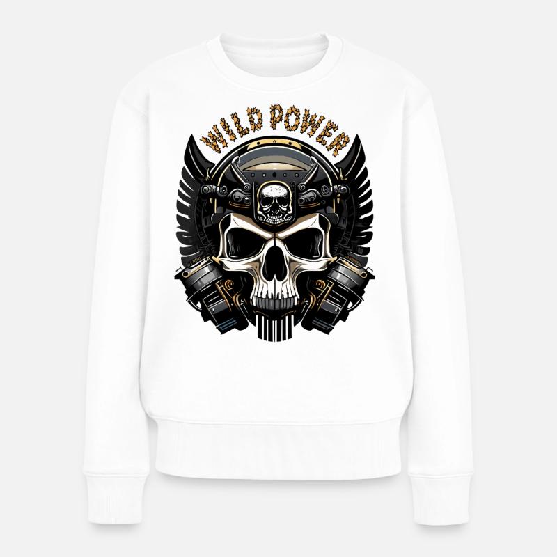 Wild Power Skull Biker Emblem - Frauen Premium Bio Pullover - Weiß