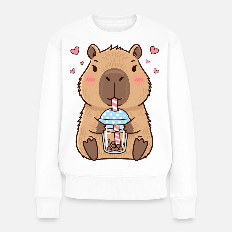 Capybara Bubble Tee Kawaii - Frauen Premium Bio Pullover - Weiß