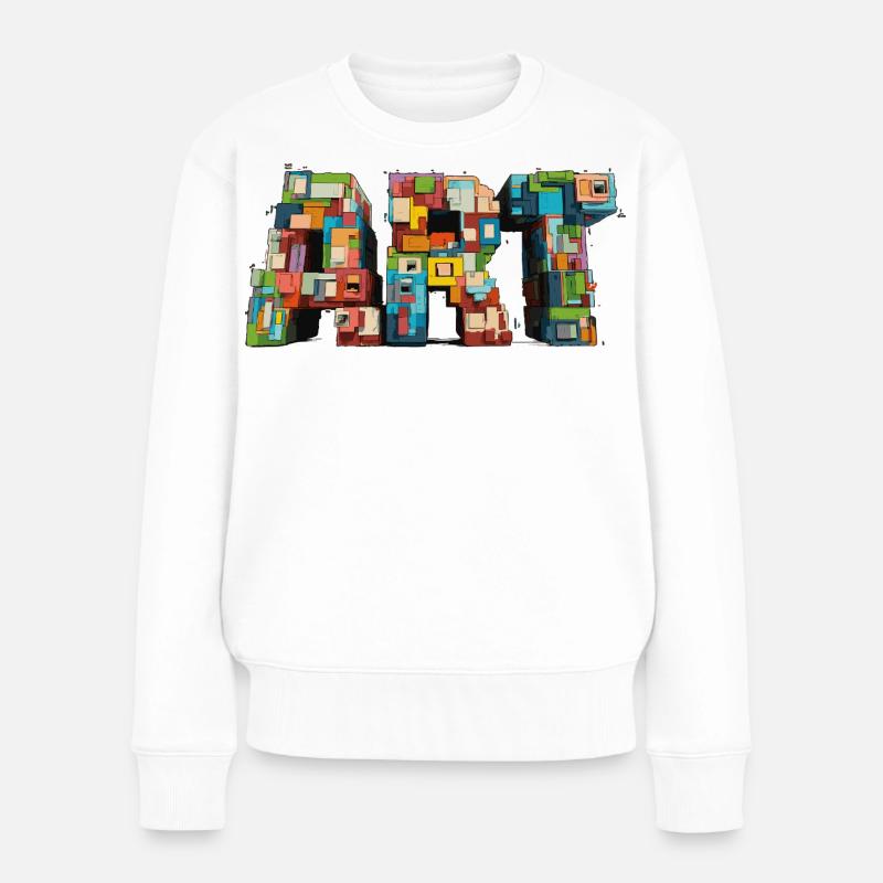 Buntes Pixel ART Motiv im Retro Look - Frauen Premium Bio Pullover - Weiß