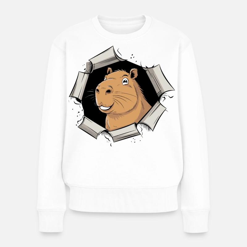 Capybara Comic – friedlicher Durchbruch - Frauen Premium Bio Pullover - Weiß
