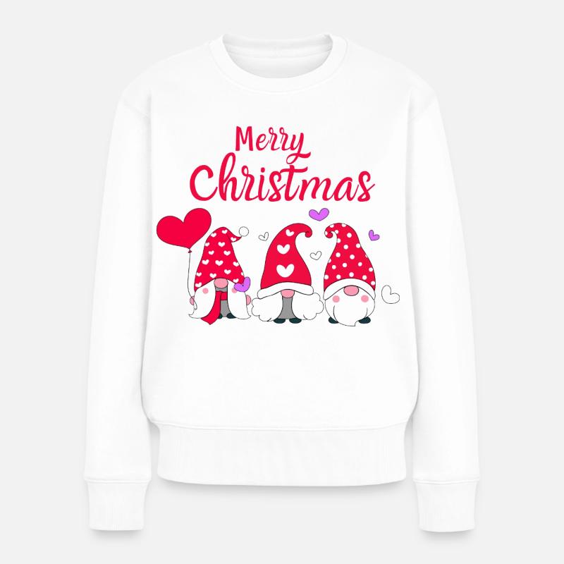 Süße Weihnachtszwerge mit Herzen - Frauen Premium Bio Pullover - Weiß