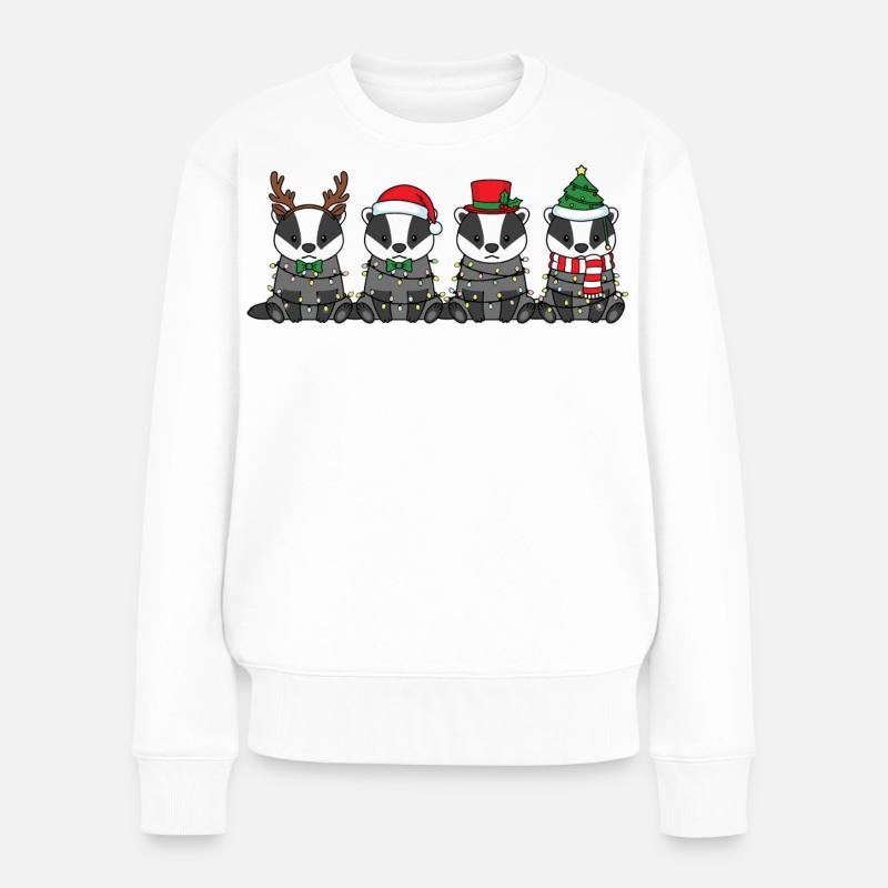 Dachs Weihnachtsmann Weihnachtsbeleuchtung - Frauen Premium Bio Pullover - Weiß