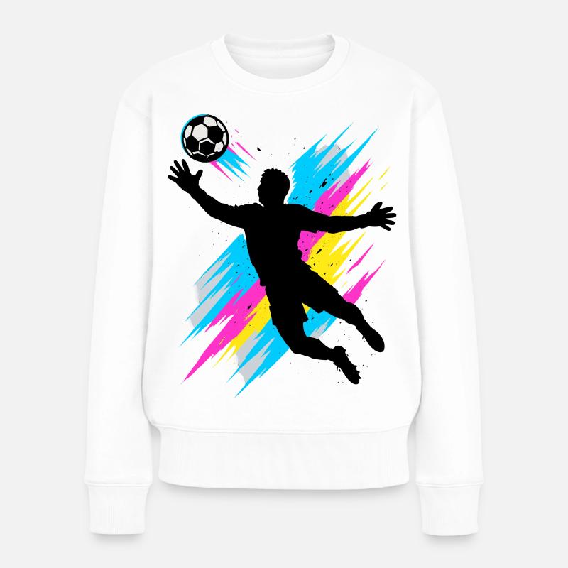 Neon Torwart Sprung, Fußball Geschenk, Kinder - Frauen Premium Bio Pullover - Weiß