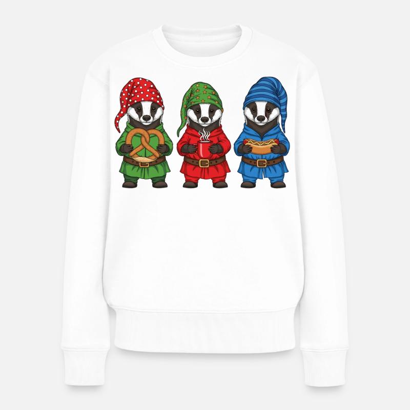 Europäischer Dachs Merry Christmas Cooles Geschenk - Frauen Premium Bio Pullover - Weiß