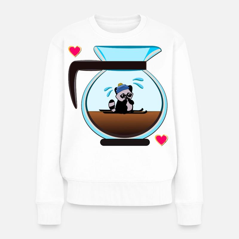 Waschbären Skifahrer Kaffee - Frauen Premium Bio Pullover - Weiß