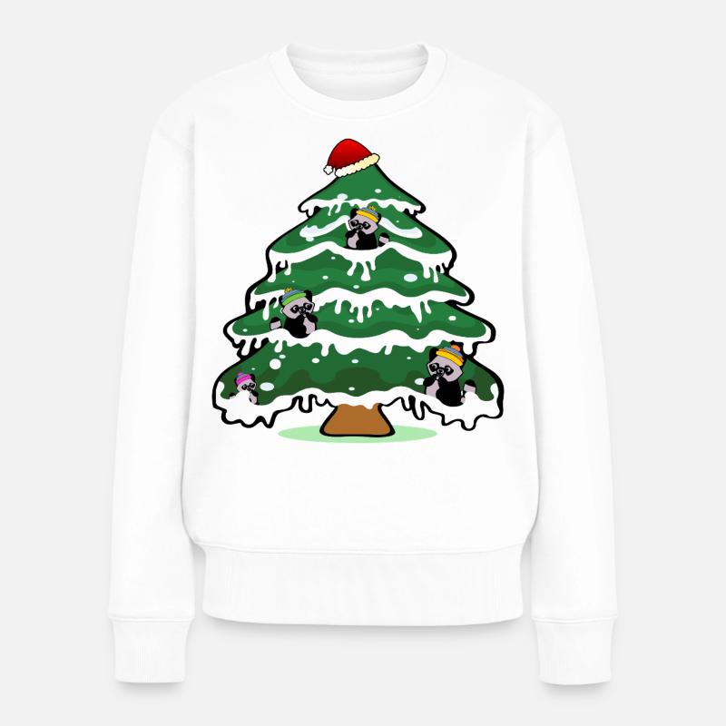 Weihnachten Waschbären Weihnachtsbaum - Frauen Premium Bio Pullover - Weiß