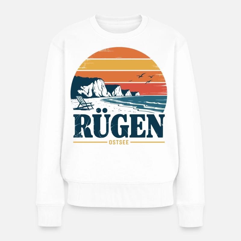 Rügen Ostsee Retro Geschenk - Frauen Premium Bio Pullover - Weiß