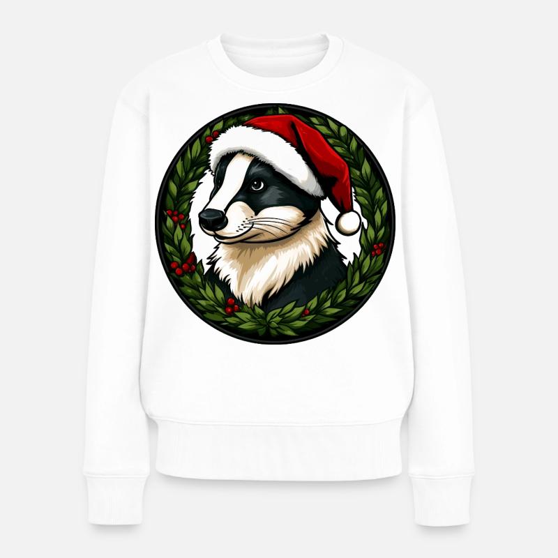 Weihnachten Dachse - Frauen Premium Bio Pullover - Weiß