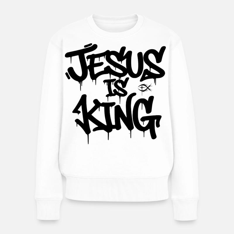 JESUS IS KING-Urban Grafitti Style - Frauen Premium Bio Pullover - Weiß