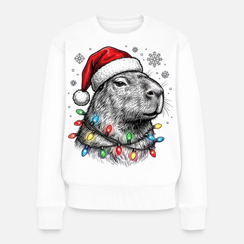 Süßes Capybara mit Weihnachtsmütze Christmas - Frauen Premium Bio Pullover - Weiß