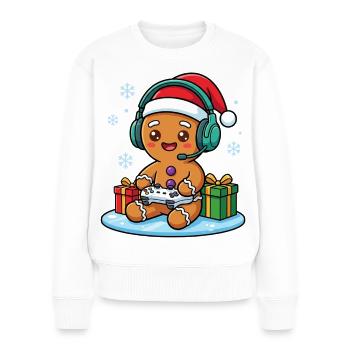 Spaßiges Lebkuchen-Weihnachtsspiel - Frauen Premium Bio Pullover - Weiß - Vorne - Julia (174cm)
