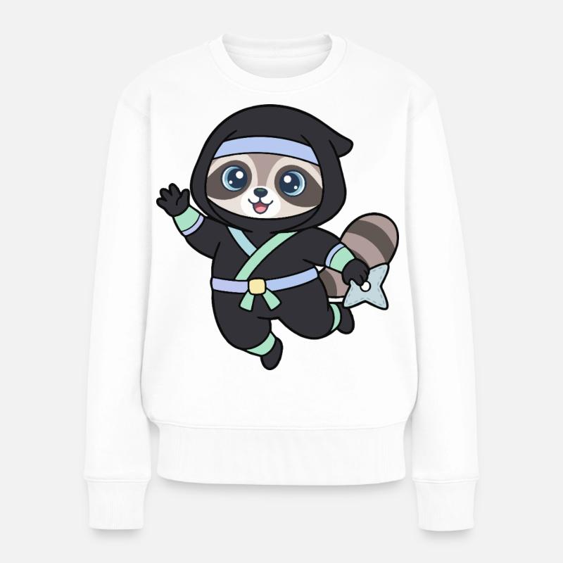 Raton laveur ninja en tenue de ninja - Pull Premium bio Femme - blanc