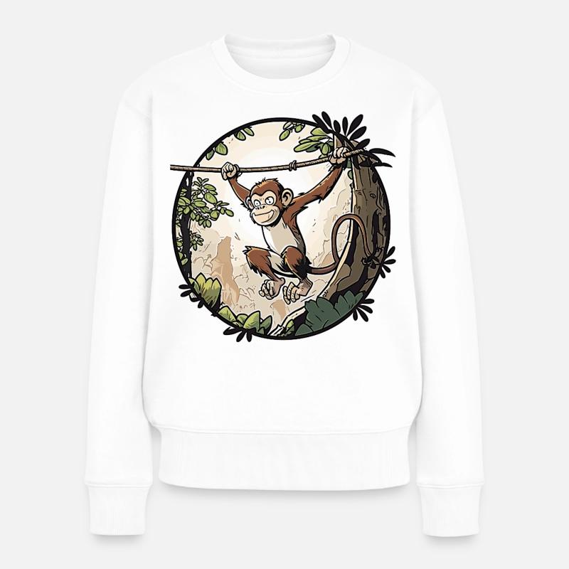Dschungel-Affe am Seil - Frauen Premium Bio Pullover - Weiß