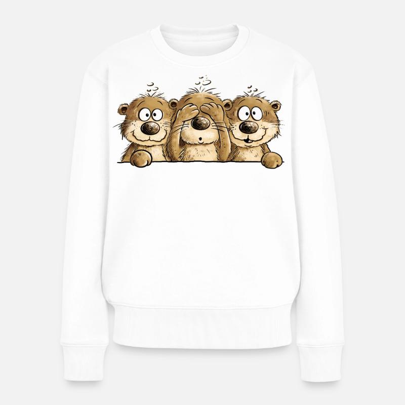 Drei Drollige Otter I Seeotter Cartoon  - Frauen Premium Bio Pullover - Weiß