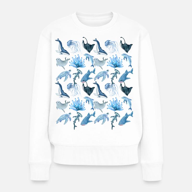 Animaux marins (gros) - Pull Premium bio Femme - blanc