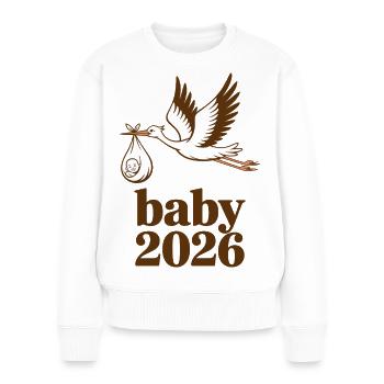 Annonce de naissance de Baby 2026 Stork - Pull Premium bio Femme - blanc - Devant - Julia (174cm)