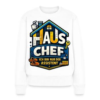Chef de maison – Je ne suis que l’assistante - Pull Premium bio Femme - blanc - Devant - Julia (174cm)