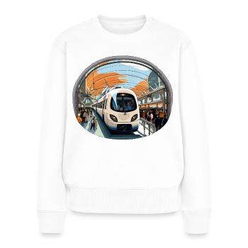 Zug am Orangendrahtbahnhof - Frauen Premium Bio Pullover - Weiß - Vorne - Julia (174cm)