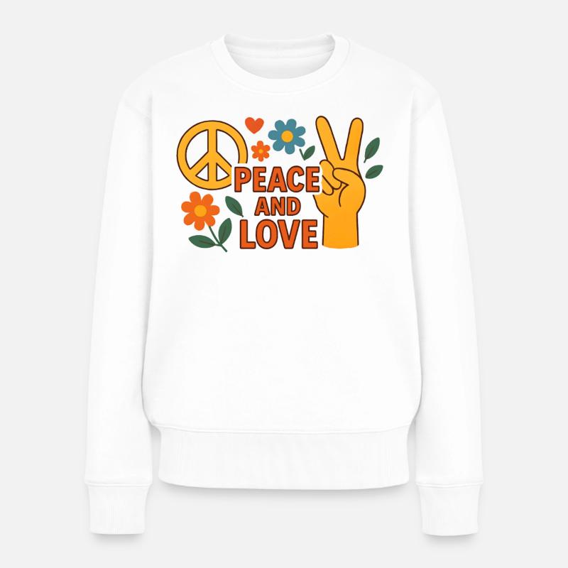 Peace and Love Retro Floral - Frauen Premium Bio Pullover - Weiß