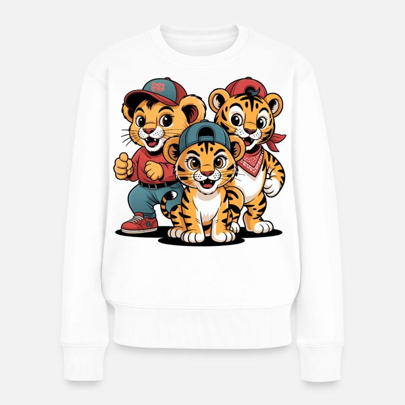 Süße Löwe Tiger Leopard Freunde - Frauen Premium Bio Pullover - Weiß