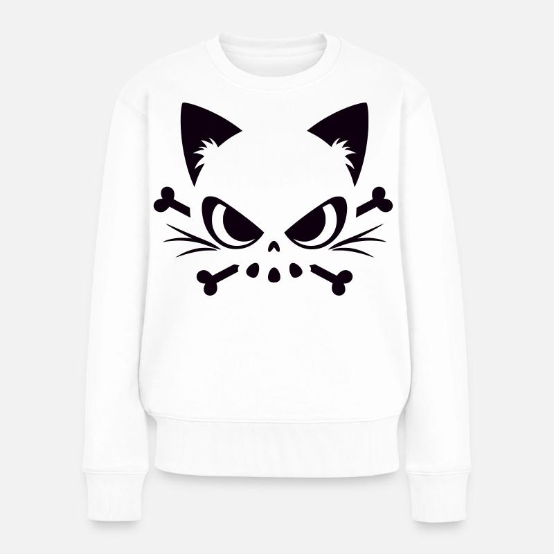Crâne de chat | Motif minimaliste de Skull & Bones - Pull Premium bio Femme - blanc