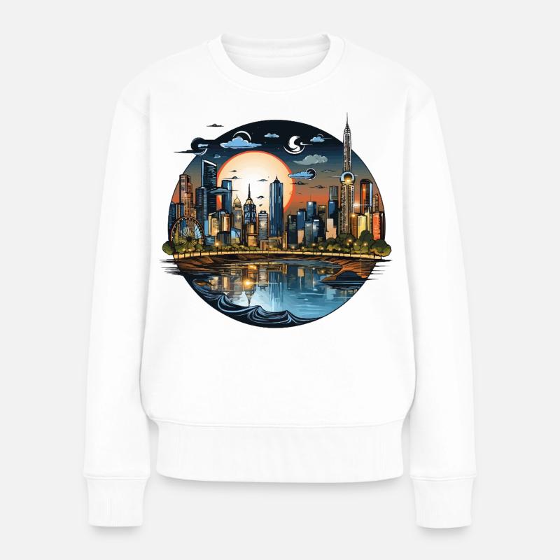 Abendsonnenstadt Skyline CirkelDesign - Frauen Premium Bio Pullover - Weiß