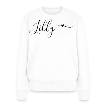 Lilly Name Vorname Dekorativ - Frauen Premium Bio Pullover - Weiß - Vorne - Julia (174cm)