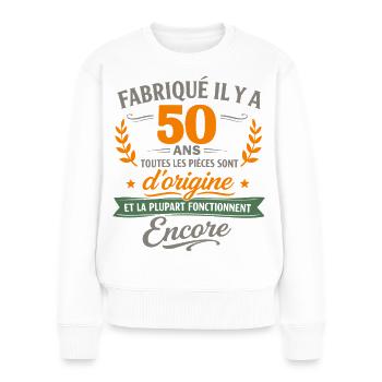 Vor 50 Jahren hergestellt, alle Originalteile - Frauen Premium Bio Pullover - Weiß - Vorne - Julia (174cm)