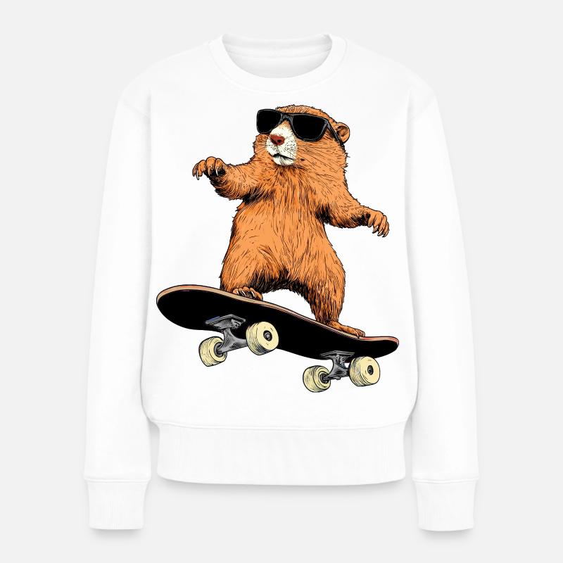 Murmeltier Skater - Frauen Premium Bio Pullover - Weiß