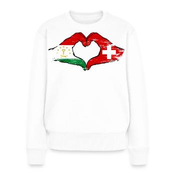 Cœur du drapeau suisse-tadjik utilisé - Pull Premium bio Femme - blanc - Devant - Julia (174cm)