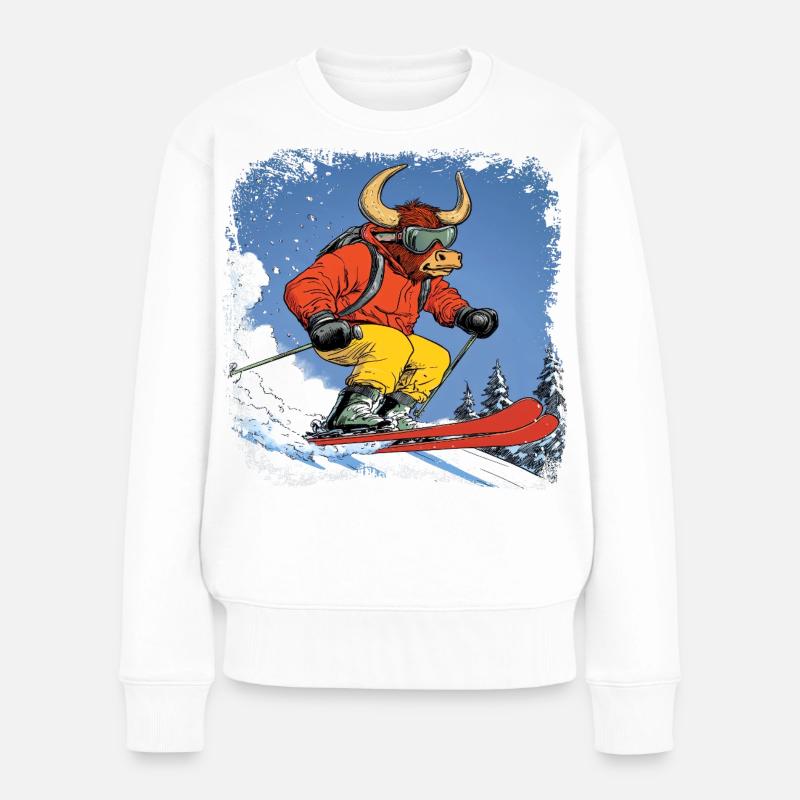 Ski Stier - Frauen Premium Bio Pullover - Weiß