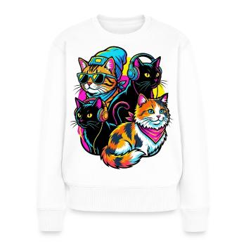 Neon Katzen DJ-Quartett - Frauen Premium Bio Pullover - Weiß - Vorne - Julia (174cm)