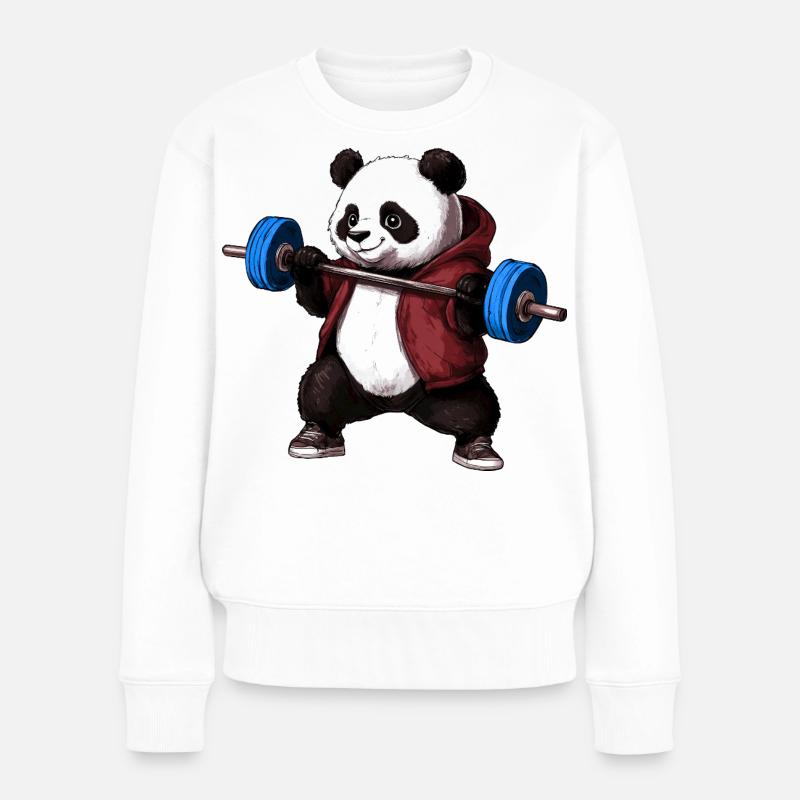 Panda mit Langhantel - Frauen Premium Bio Pullover - Weiß