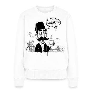 Moustachu au fez and Nazar Café - Women's Premium Organic Jumper - white - Front - Julia (174cm)