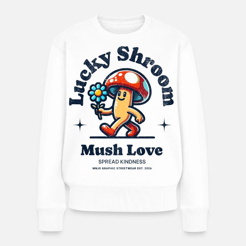 Glücklicher Pilz mit Blume - Mush Love - Frauen Premium Bio Pullover - Weiß