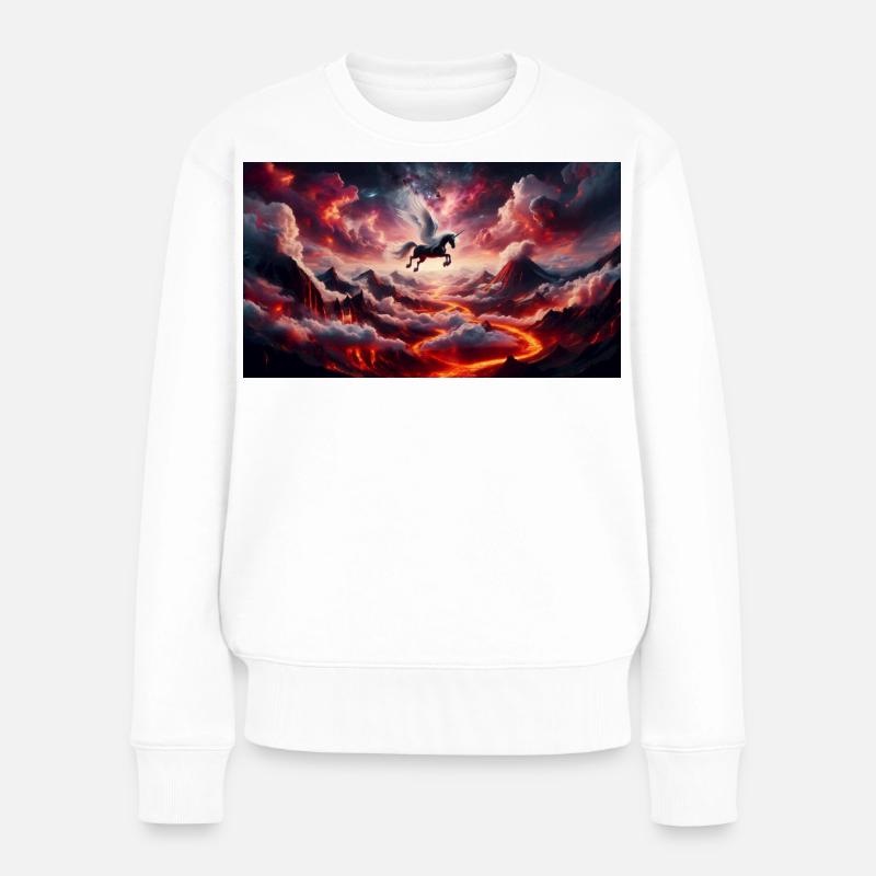 Cavalier ailé sur volcan - Pull Premium bio Femme - blanc