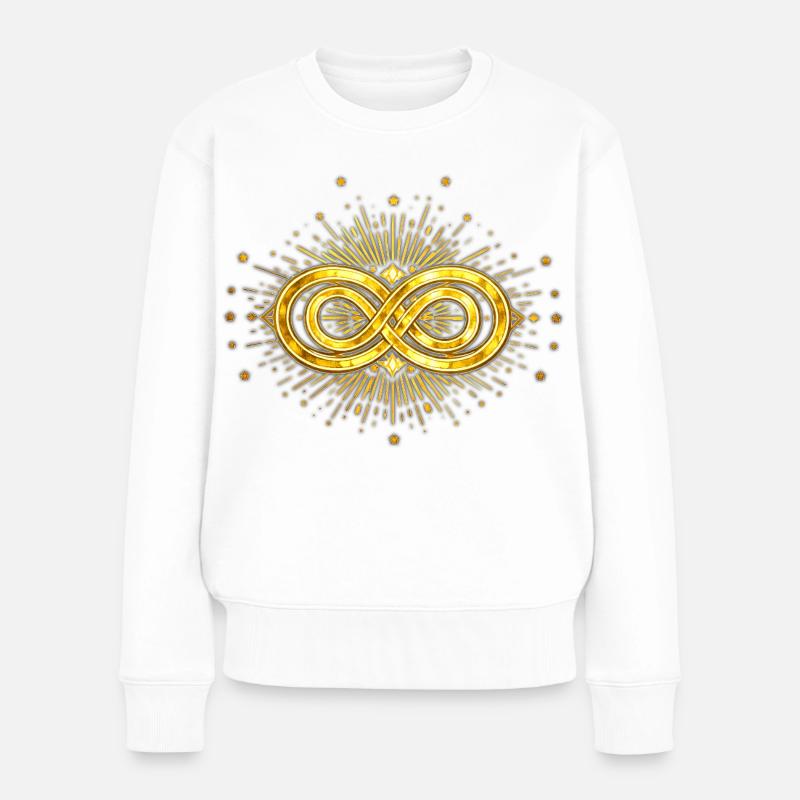 Symbole Infini doré et éclats stellaires - Pull Premium bio Femme - blanc