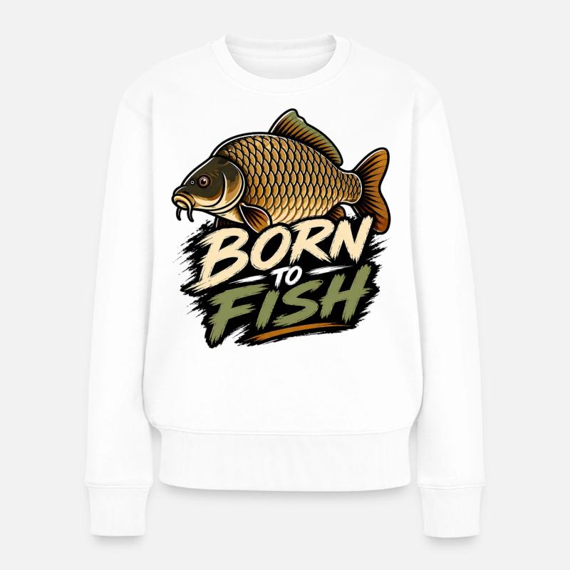 Born To Fish Karpfenangler-Design - Frauen Premium Bio Pullover - Weiß