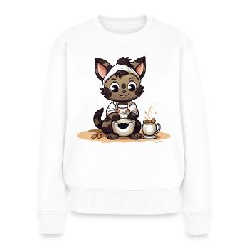 Cuddly Cooking Kitten Illustration - Women's Premium Organic Jumper - white - Front - Julia (174cm)