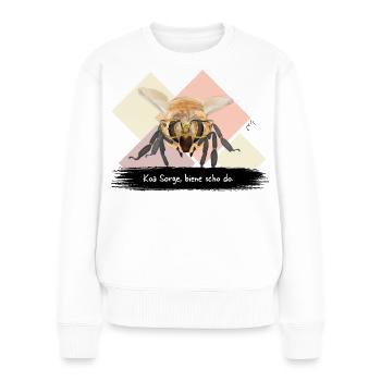 JvG Biene "Koa Sorge, biene scho do." auf Männer  - Frauen Premium Bio Pullover - Weiß - Vorne - Julia (174cm)